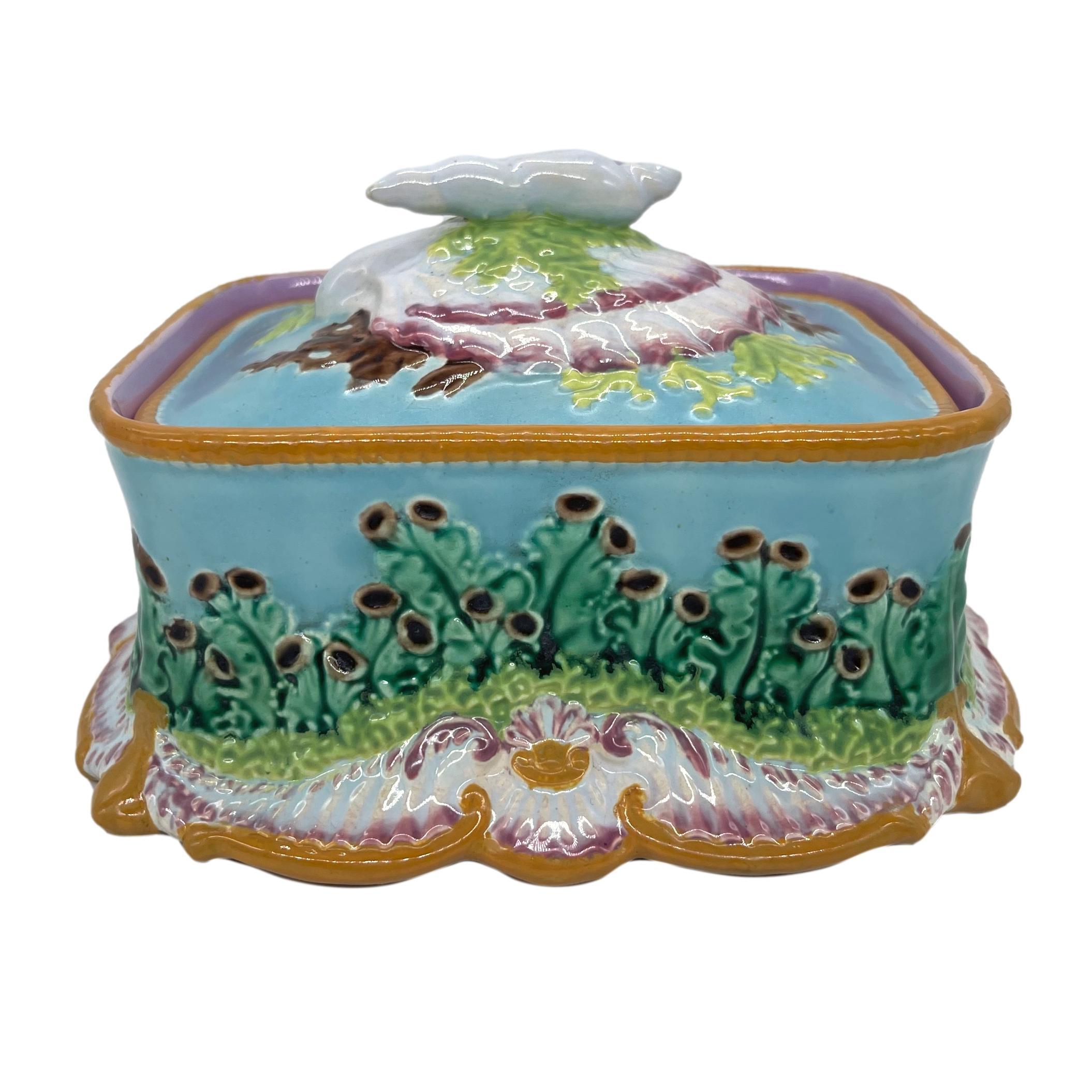 George Jones Majolica Sardine Box with Shells and Seaweed, English, ca. 1867 In Good Condition In Banner Elk, NC