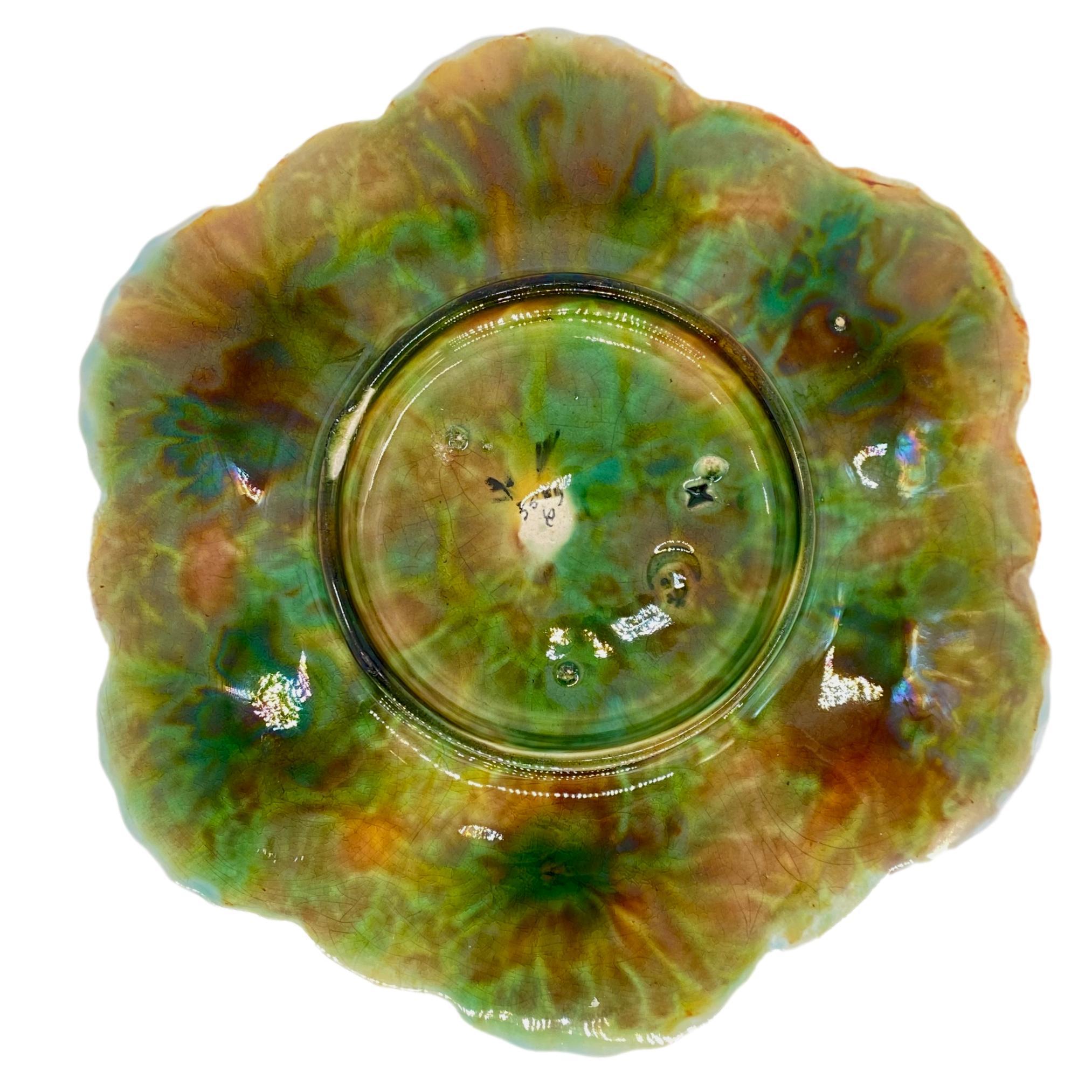 19th Century George Jones Majolica Scalloped Oyster Plate on Turquoise, English, ca. 1875