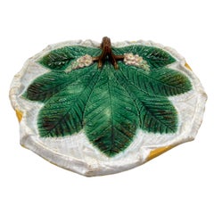 George Jones Majolica Serving Tray, Molded Chestnut Leaf & Blossoms, ca. 1875