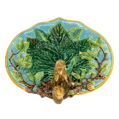 George Jones Majolica Squirrel Nut Dish, English, Dated 1869