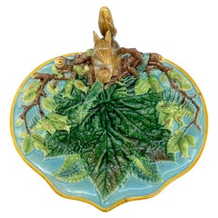 George Jones Majolica Squirrel Nut Dish, English, Dated 1869