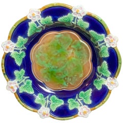 George Jones Majolica Strawberry Dish in Cobalt Blue, English, circa 1875