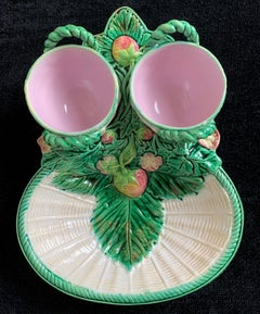 George Jones Majolica Strawberry Server White Wicker Ground, English, ca. 1868