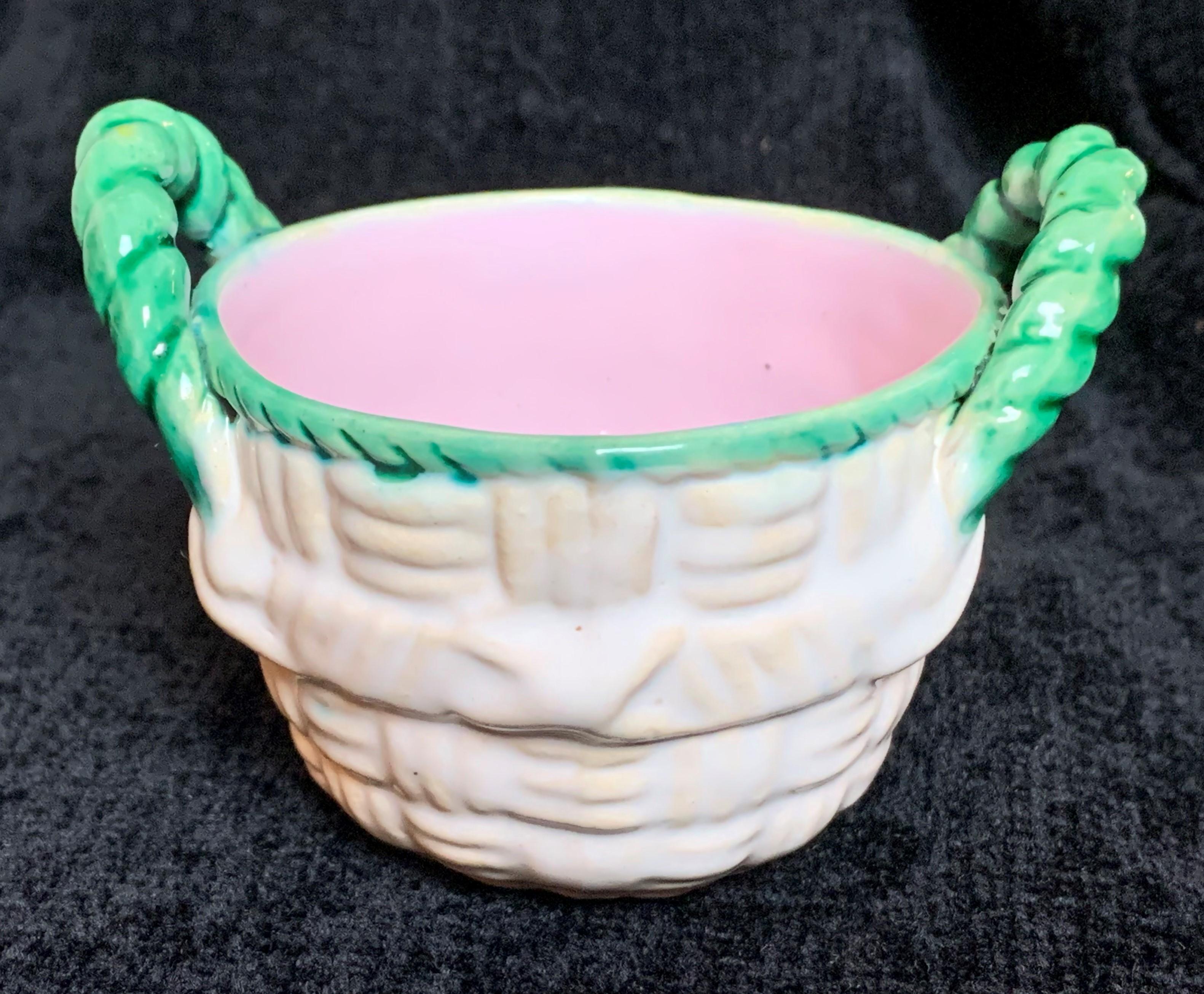 Victorian George Jones Majolica Strawberry Server White Wicker Ground, English, ca. 1868 For Sale