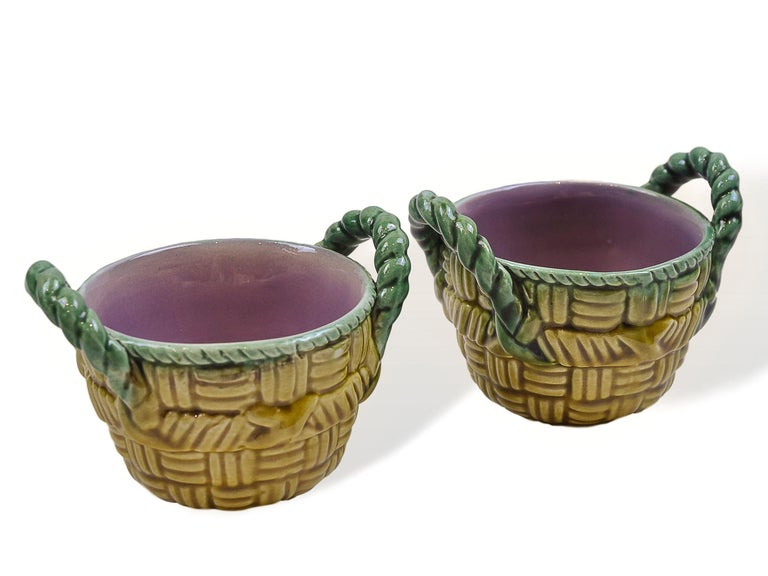 Jones Majolica Strawberry Server with Rare Cream and Sugar