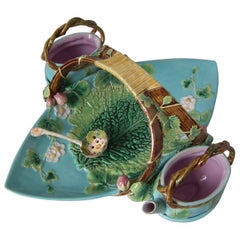 George Jones Majolica Strawberry Serving Set