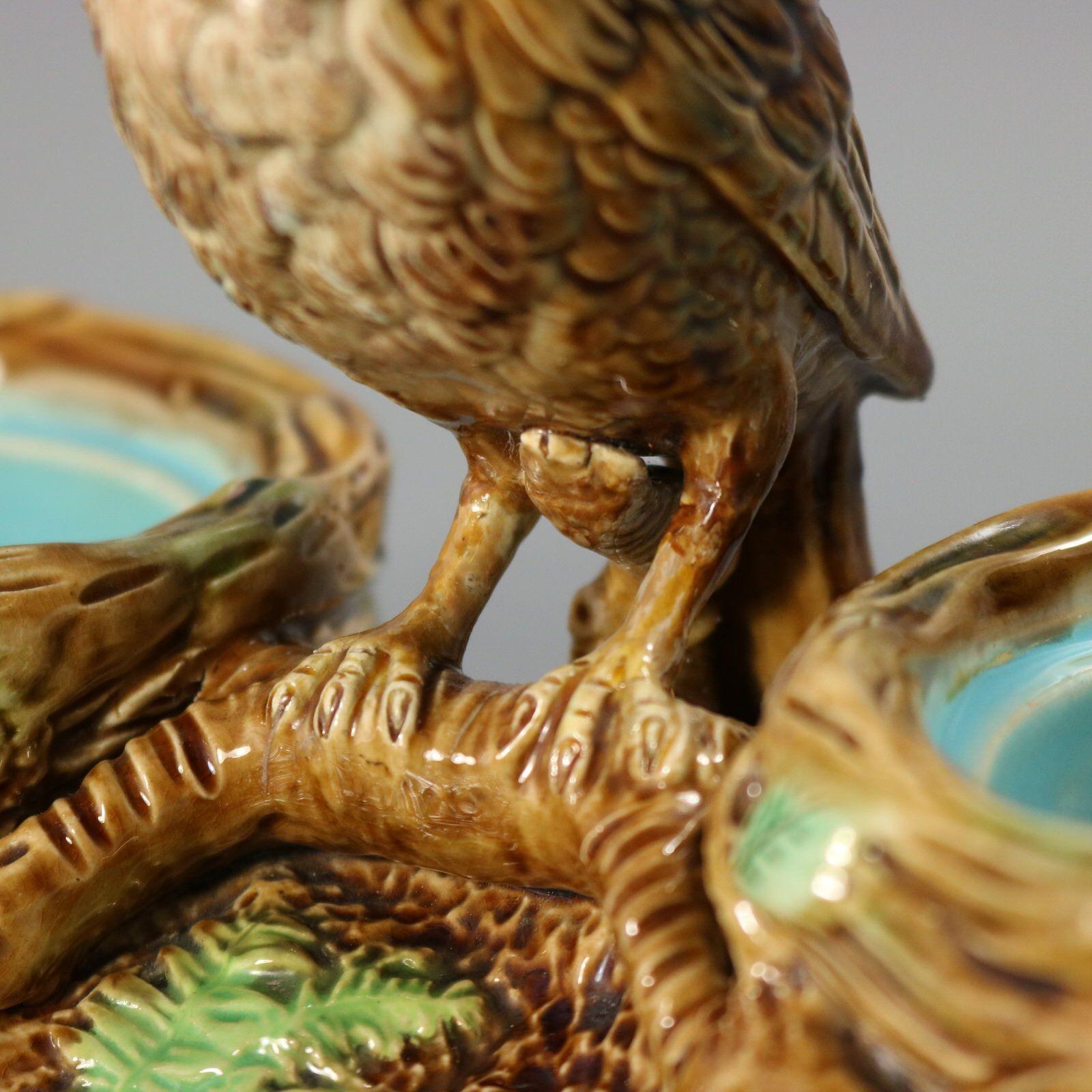 George Jones Majolica Strawberry Serving Set with Bird 9