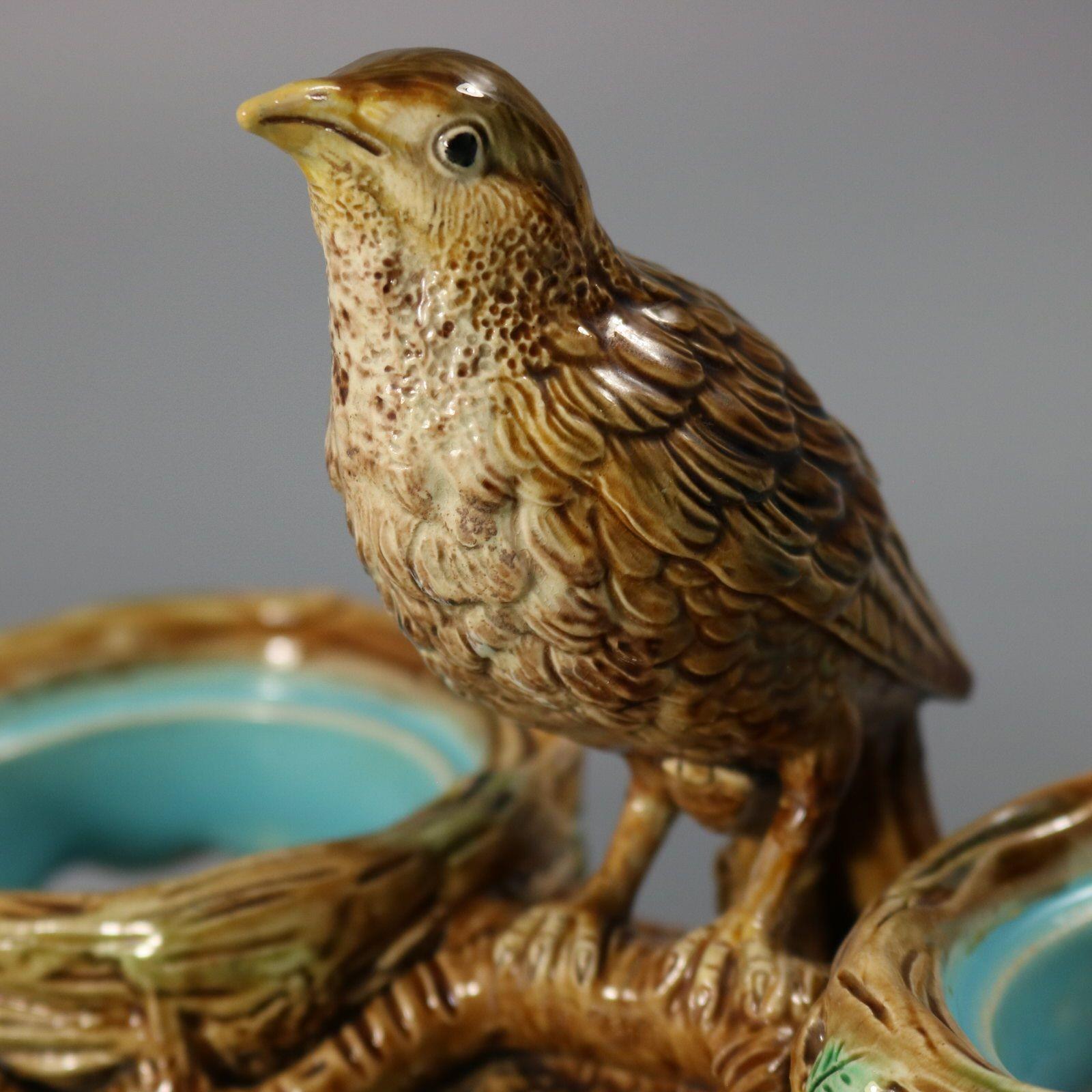 George Jones Majolica Strawberry Serving Set with Bird 10