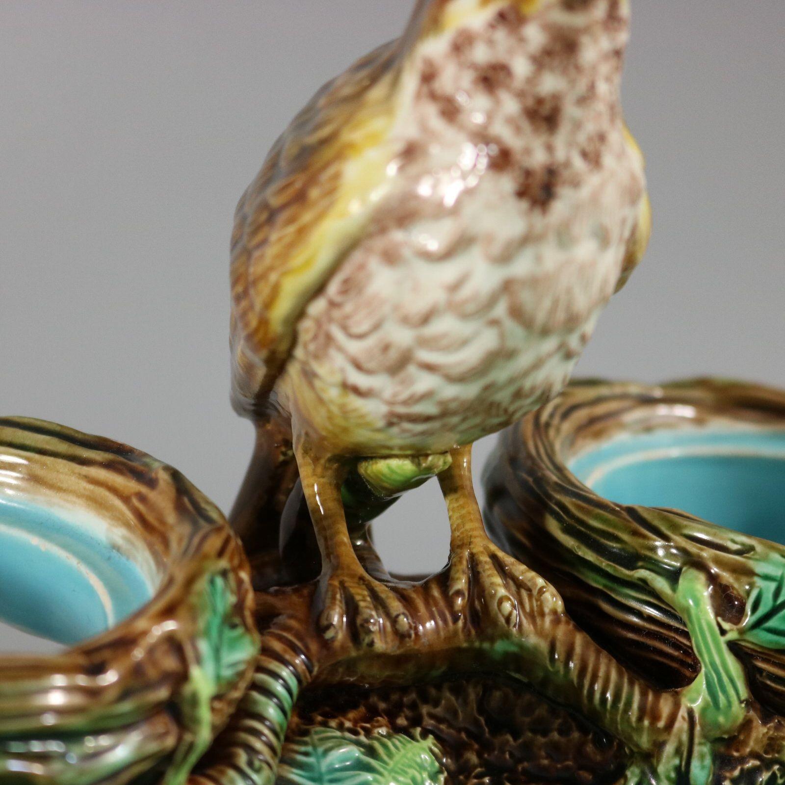 George Jones Majolica Strawberry Serving Set with Bird 11