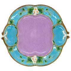 George Jones Majolica 'Strawberry Tray' with Cream & Sugar Wells, English, 1873