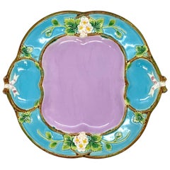 George Jones Majolica 'Strawberry Tray' with Cream & Sugar Wells, English, 1873