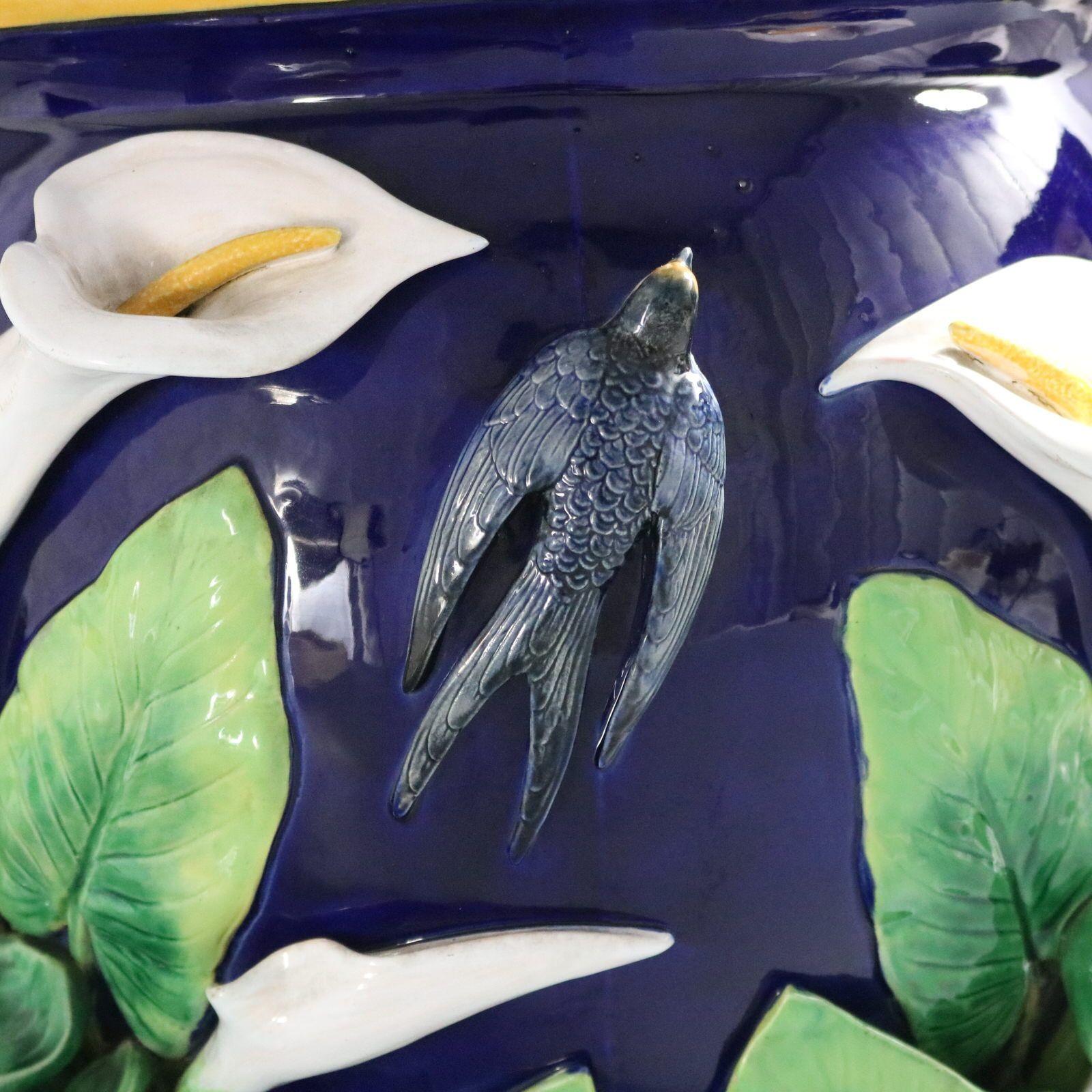 George Jones Majolica Swallow Lily Jardiniere 12