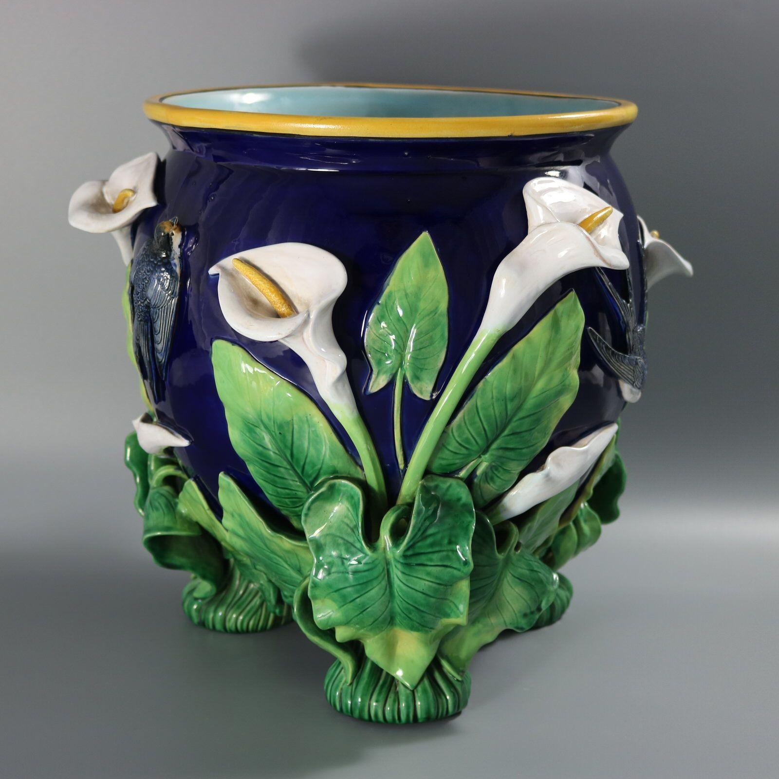 Late 19th Century George Jones Majolica Swallow Lily Jardiniere