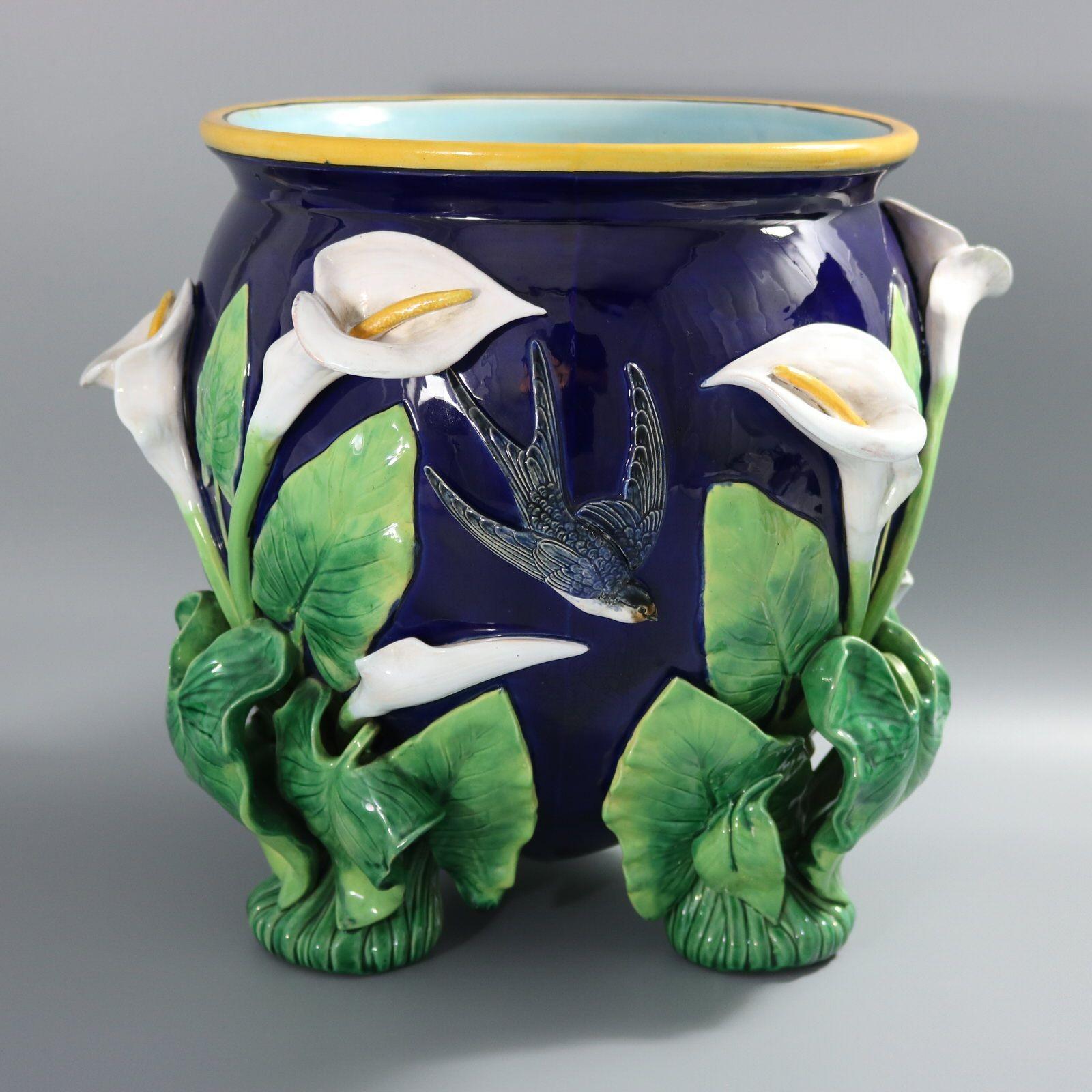 George Jones Majolica Swallow Lily Jardiniere 1