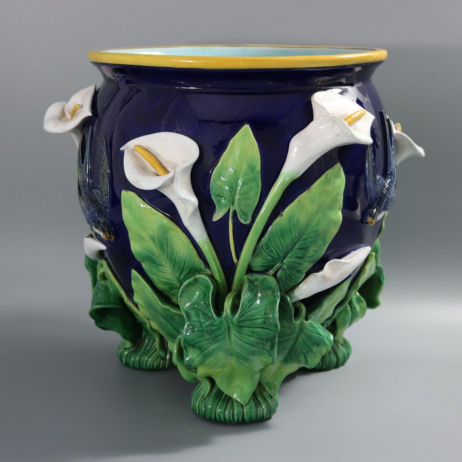 George Jones Majolica Swallow Lily Jardiniere 2