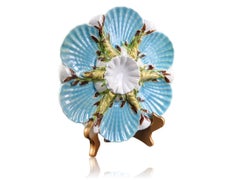 George Jones Majolica Turquoise Oyster Plate, English, circa 1875