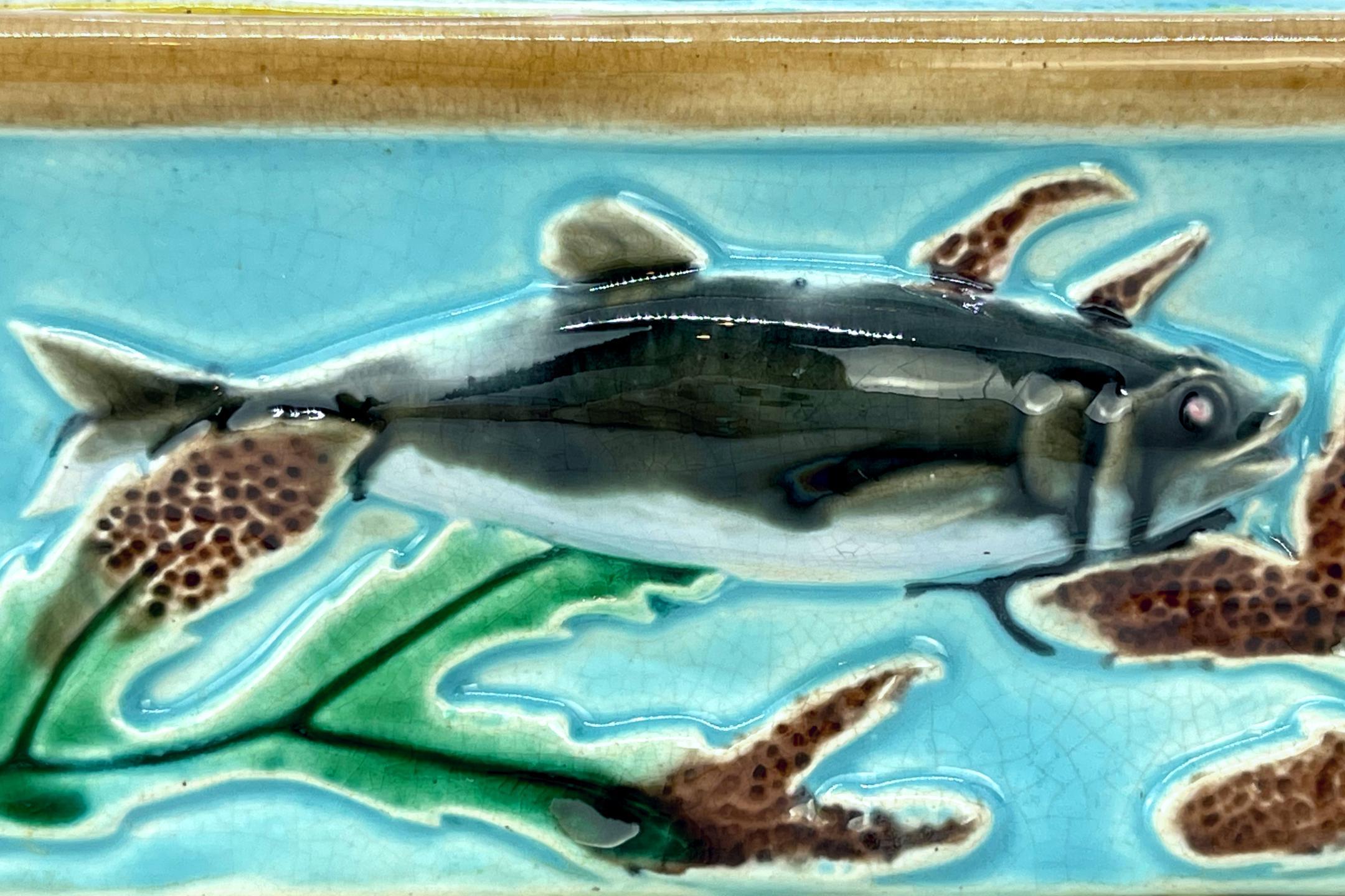 George Jones Majolica Turquoise Sardine Box, Duck and Fish, English, ca. 1874 3