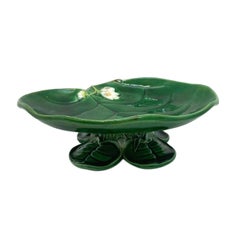 George Jones Majolica Water Lily Pad Footed Comport, Lush Greens, English, 1877