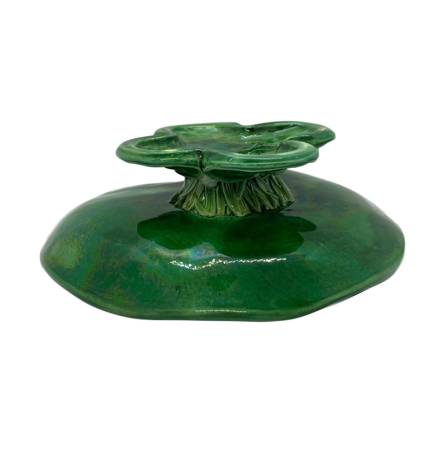 Molded George Jones Majolica Water Lily Pad Footed Comport, Lush Greens, English, 1877