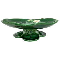George Jones Majolica Water Lily Pad Footed Comport, Lush Greens, English, 1877