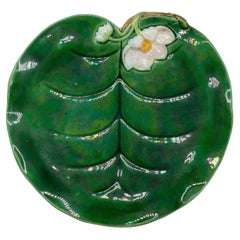 Antique George Jones Majolica Water Lily Plate Glazed in Lush Greens, English, ca. 1869