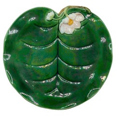 George Jones Majolica Water Lily Plate Glazed in Lush Greens, English, ca. 1869