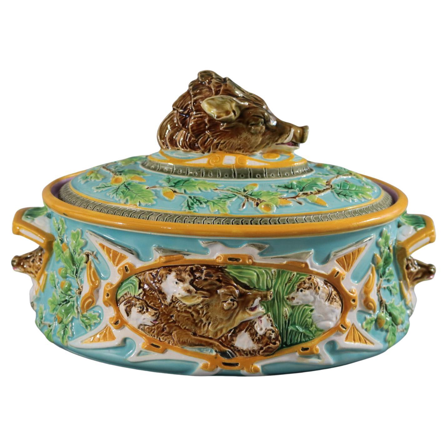 Plato para tarta de majolica George Jones Juego de jabalí