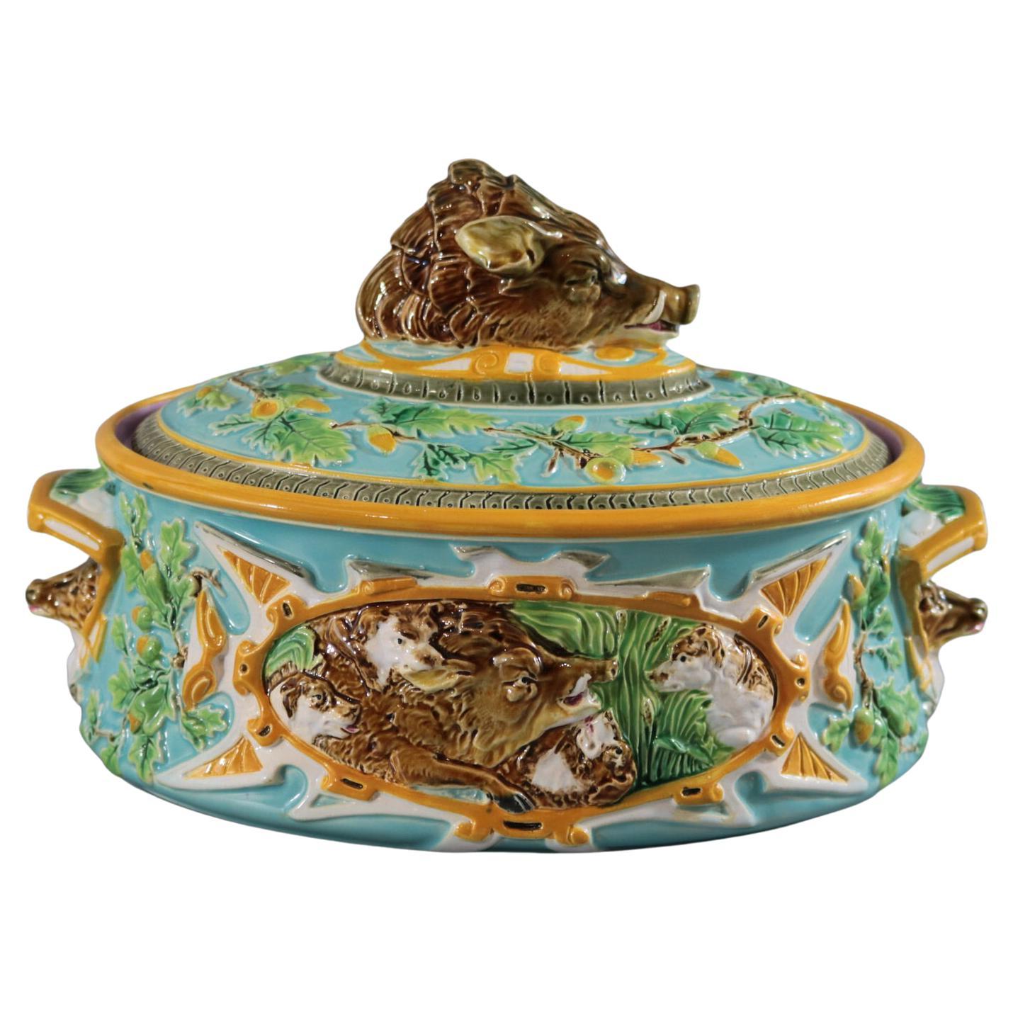 George Jones Majolica Wild Boar Game Pie Dish For Sale