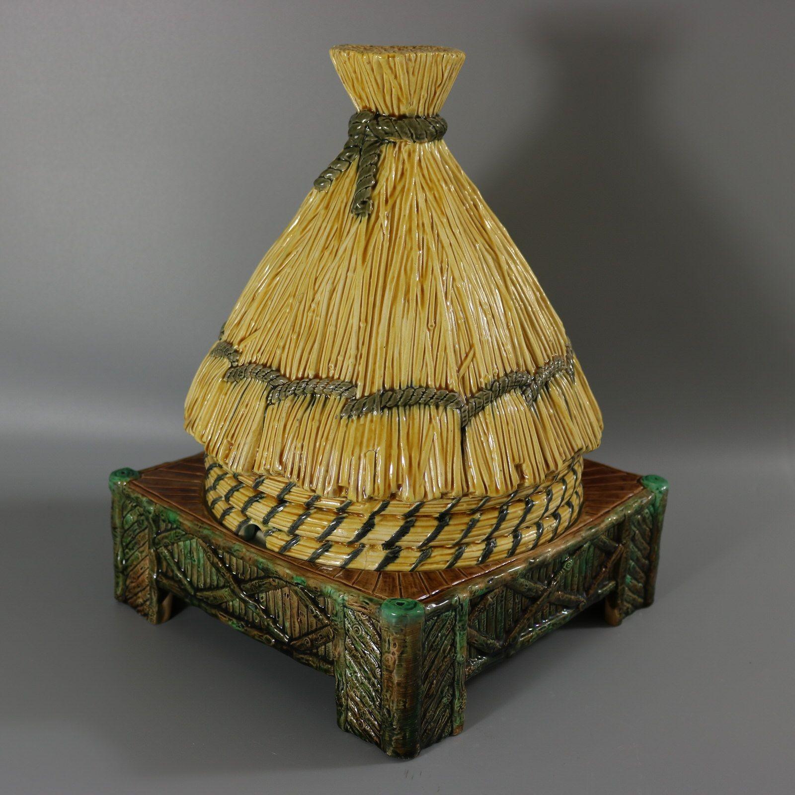 Victorian George Jones Thatched Beehive Cheese Keeper For Sale