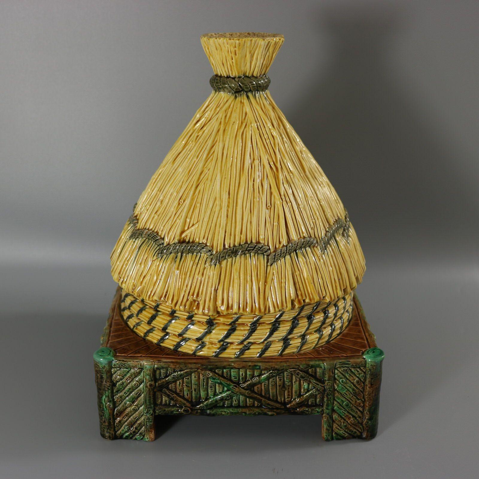 Late 19th Century George Jones Thatched Beehive Cheese Keeper For Sale