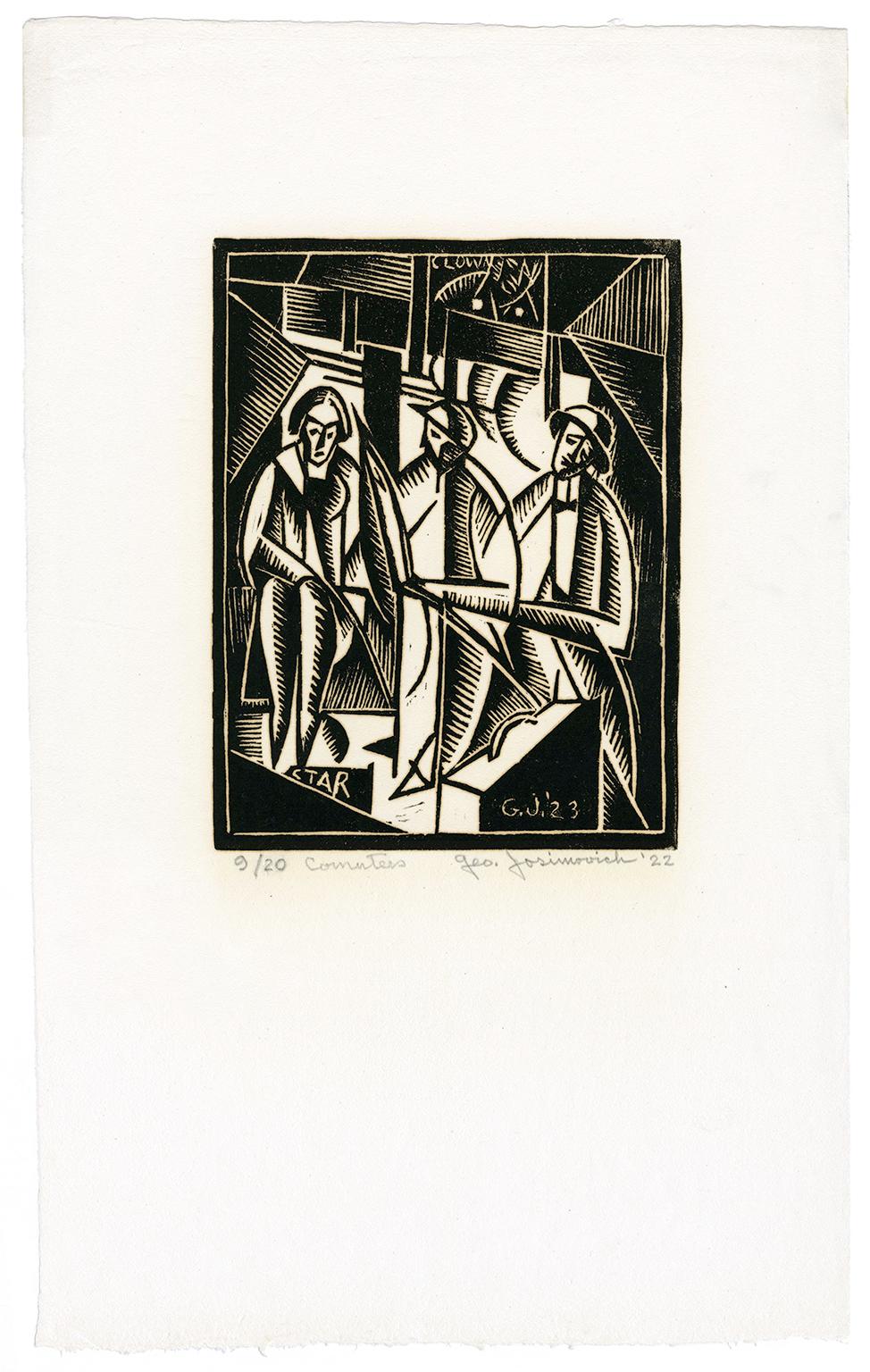 'Commuters' — Early 20th-Century Modernism - Print by George Josimovich