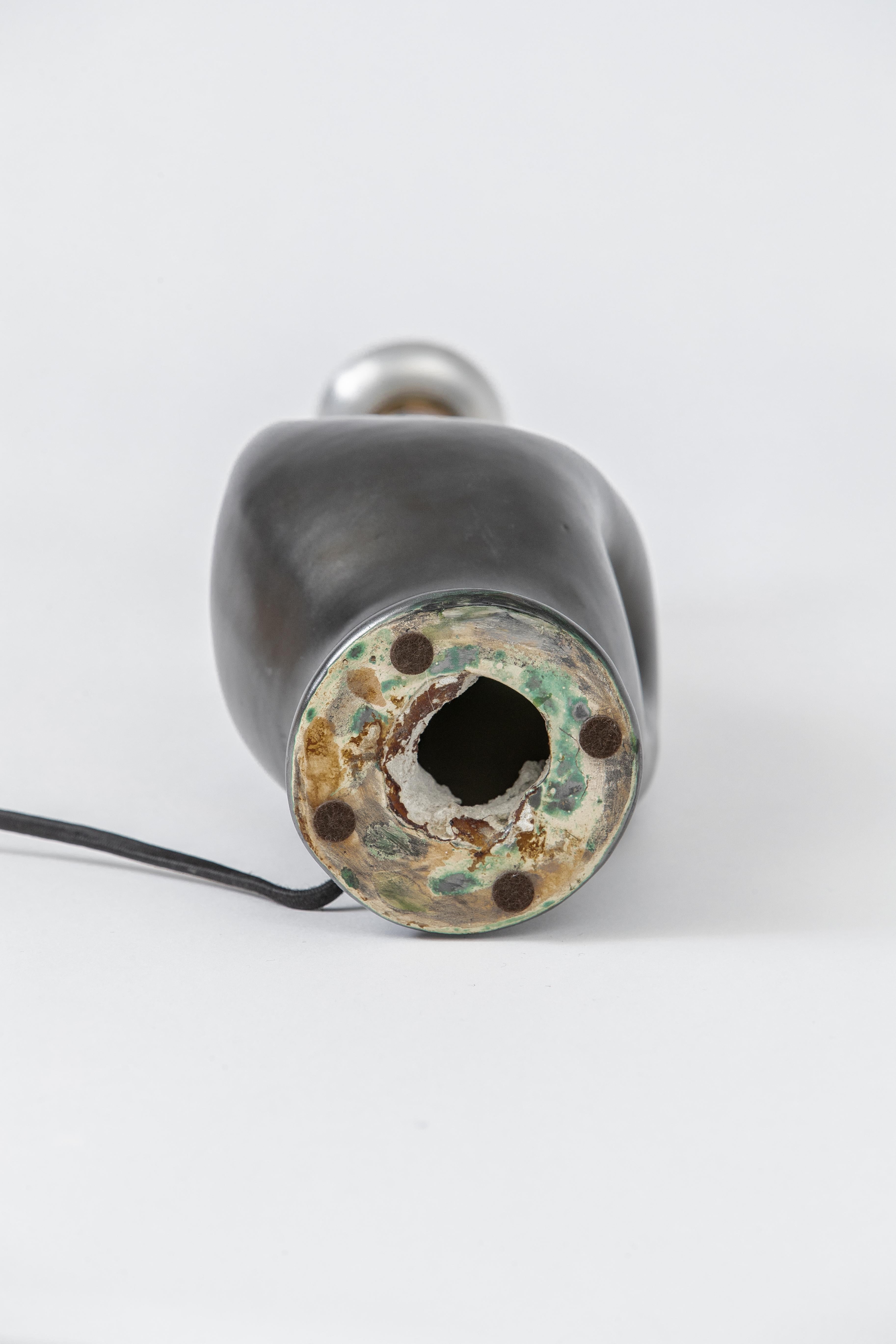 Mid-Century Modern George Jouve Style Biormorphic Lamp in Grey Metallic Glaze, France 1950s
