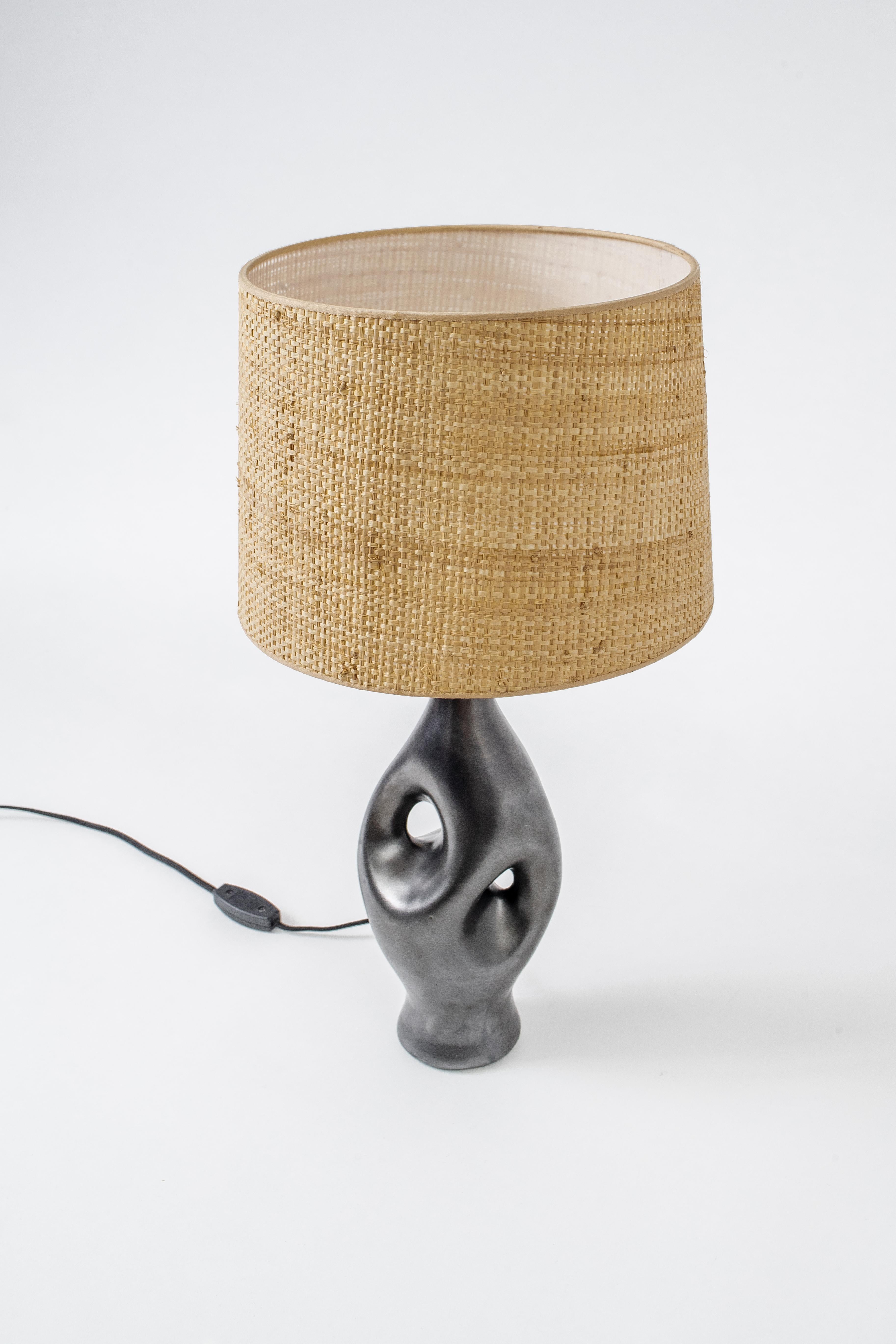 George Jouve Style Biormorphic Lamp in Grey Metallic Glaze, France 1950s In Good Condition In New York, NY