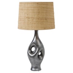 George Jouve Style Biormorphic Lamp in Grey Metallic Glaze, France 1950s