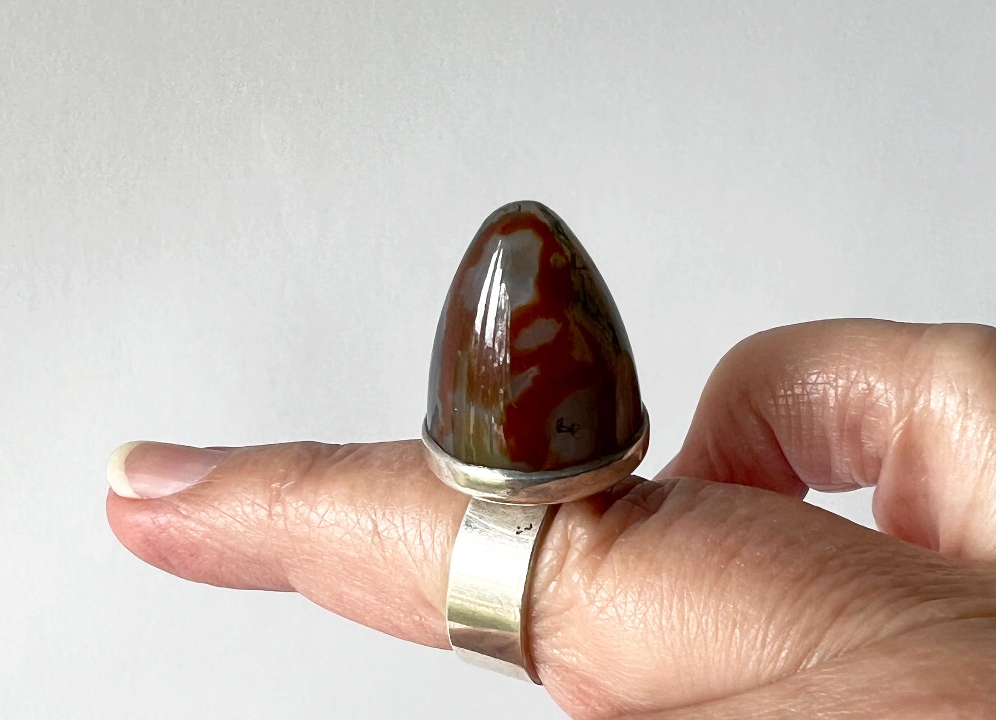 George Kaplan Ge-Kå Bague en argent sterling en agate mousse à haut dôme de style moderniste suédois Bon état - En vente à Palm Springs, CA
