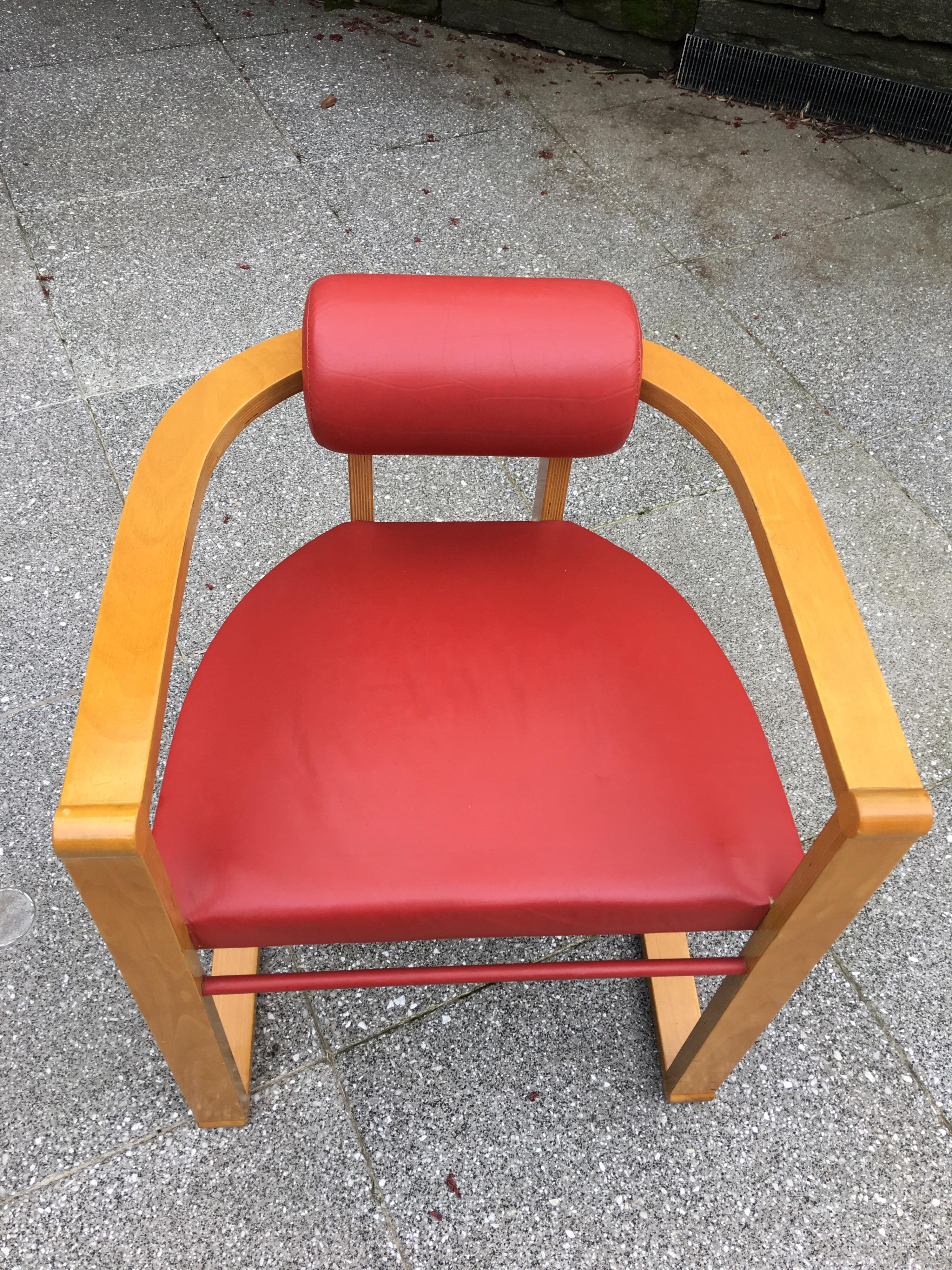 George Kasparian Set of 6 Dining Chairs in Red Leather In Good Condition In Philadelphia, PA