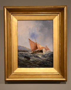 Paar Ölgemälde von George H Knight „Fischenboote vor der Südküste“