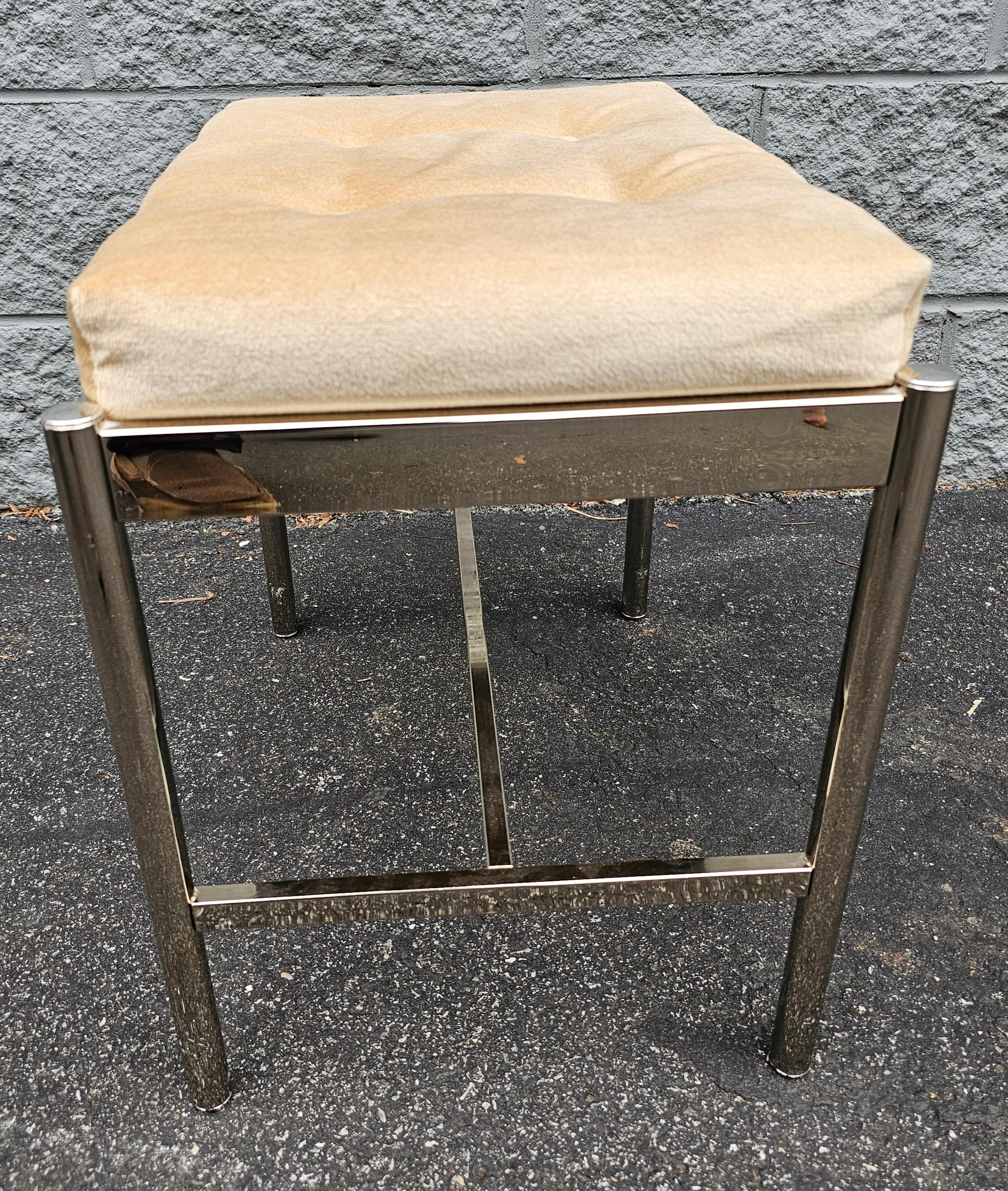 20th Century George Koch Sons Chrome-Plated Steel Silk Velvet Upholstered Stool / Bench For Sale