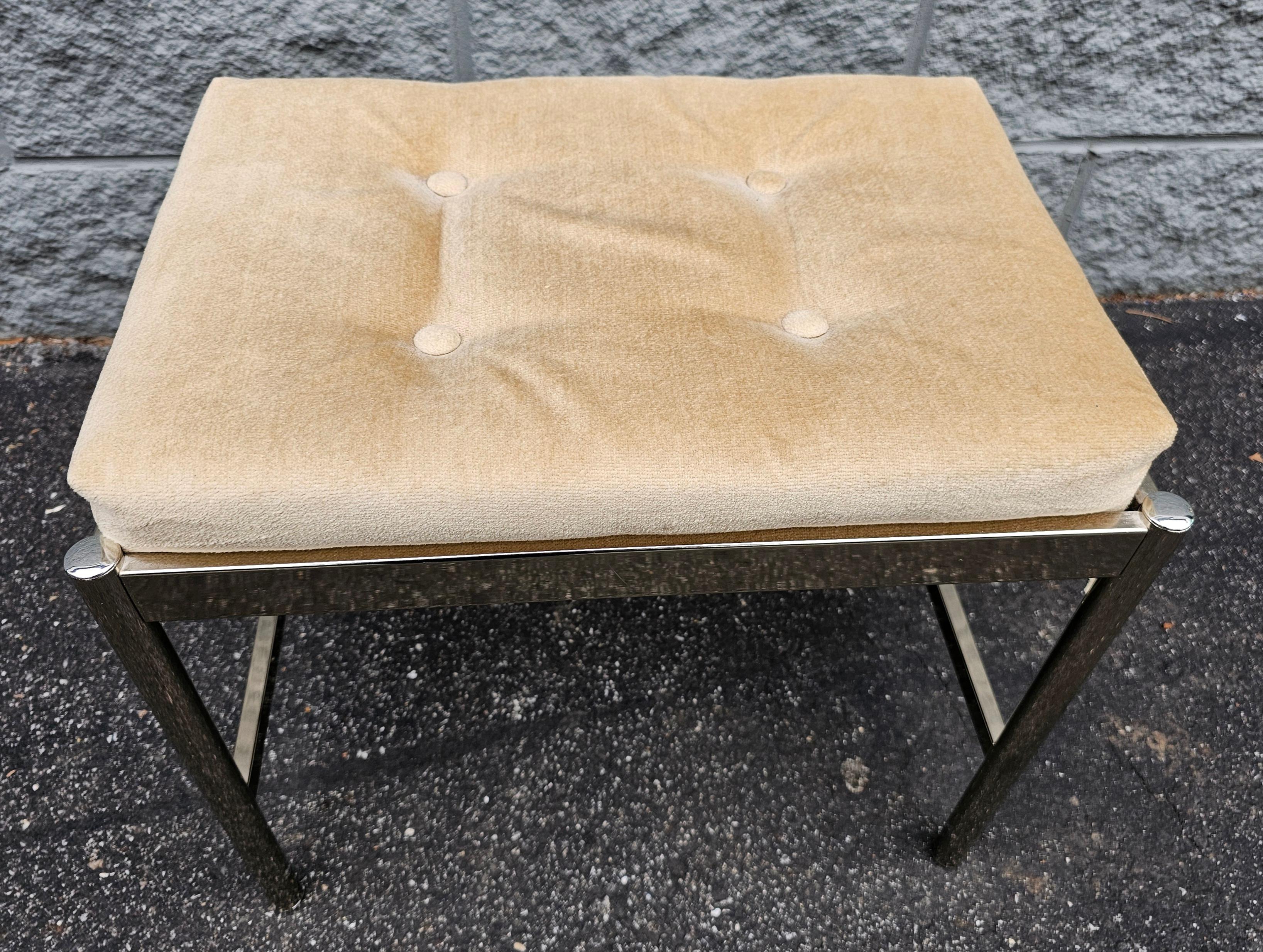 Brass George Koch Sons Chrome-Plated Steel Silk Velvet Upholstered Stool / Bench For Sale
