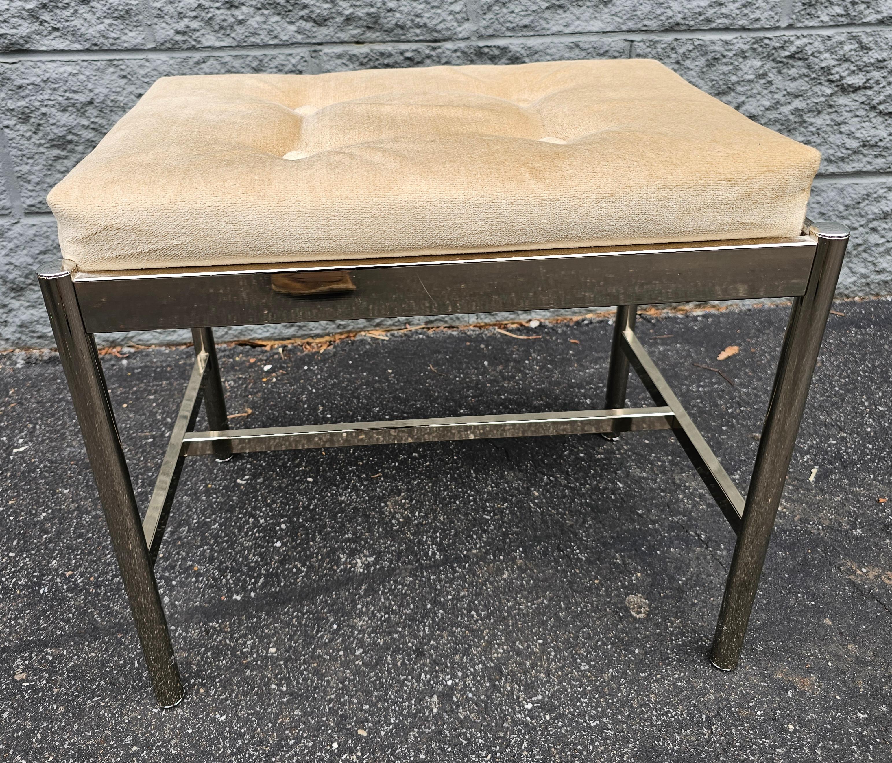 George Koch Sons Chrome-Plated Steel Silk Velvet Upholstered Stool / Bench For Sale 1