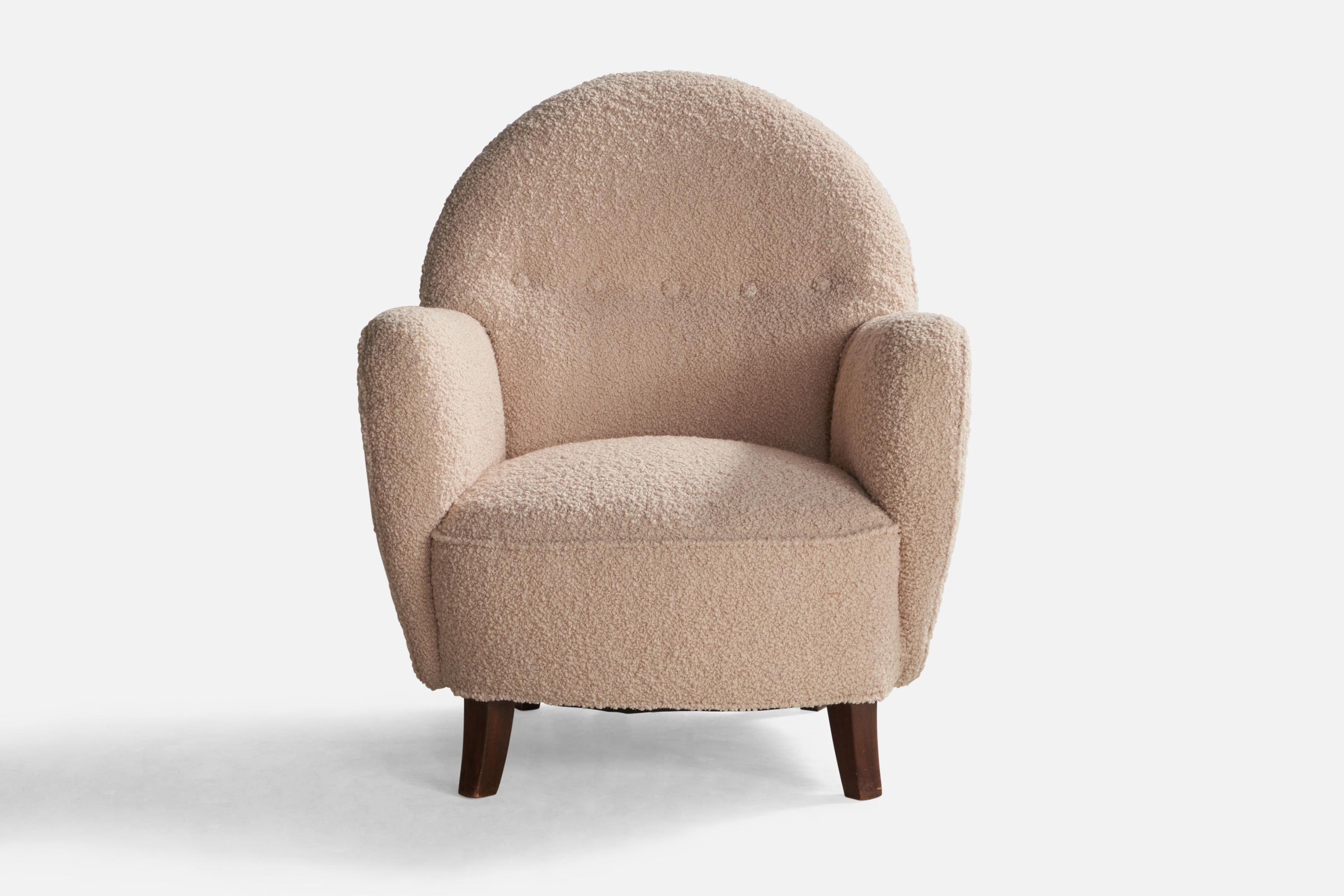 Scandinavian Modern George Kofoed, Lounge Chair, Fabric, Wood, Denmark, 1940s For Sale