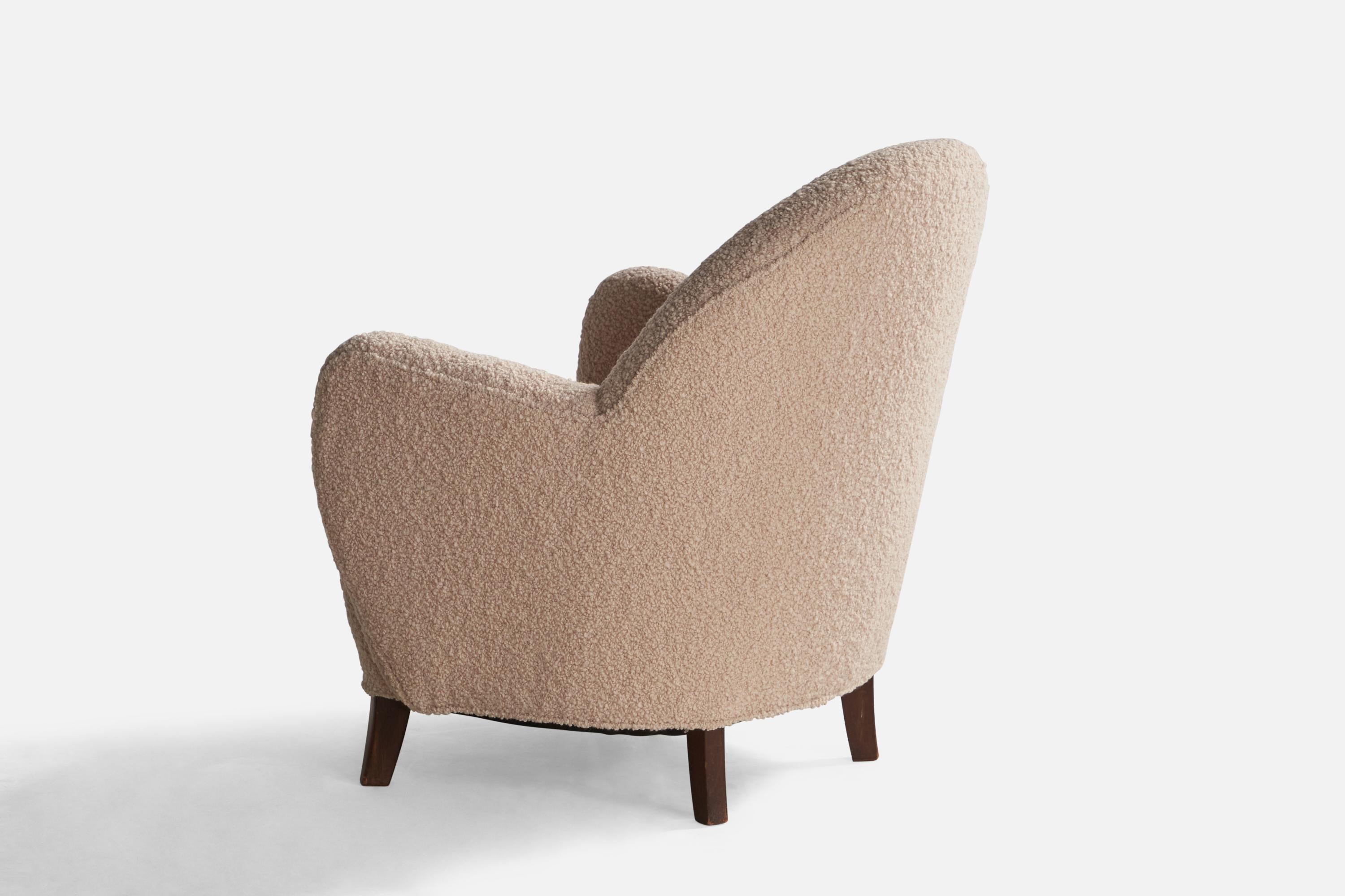 Danish George Kofoed, Lounge Chair, Fabric, Wood, Denmark, 1940s For Sale