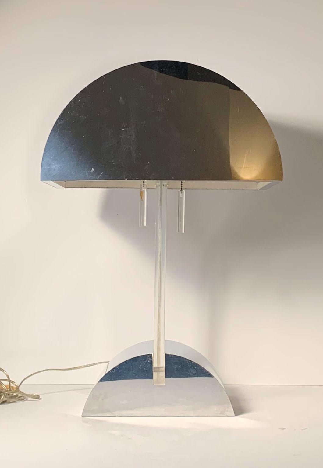George Kovacs chrome and Lucite table lamp. Style of Paul Evans and Pierre Cardin.