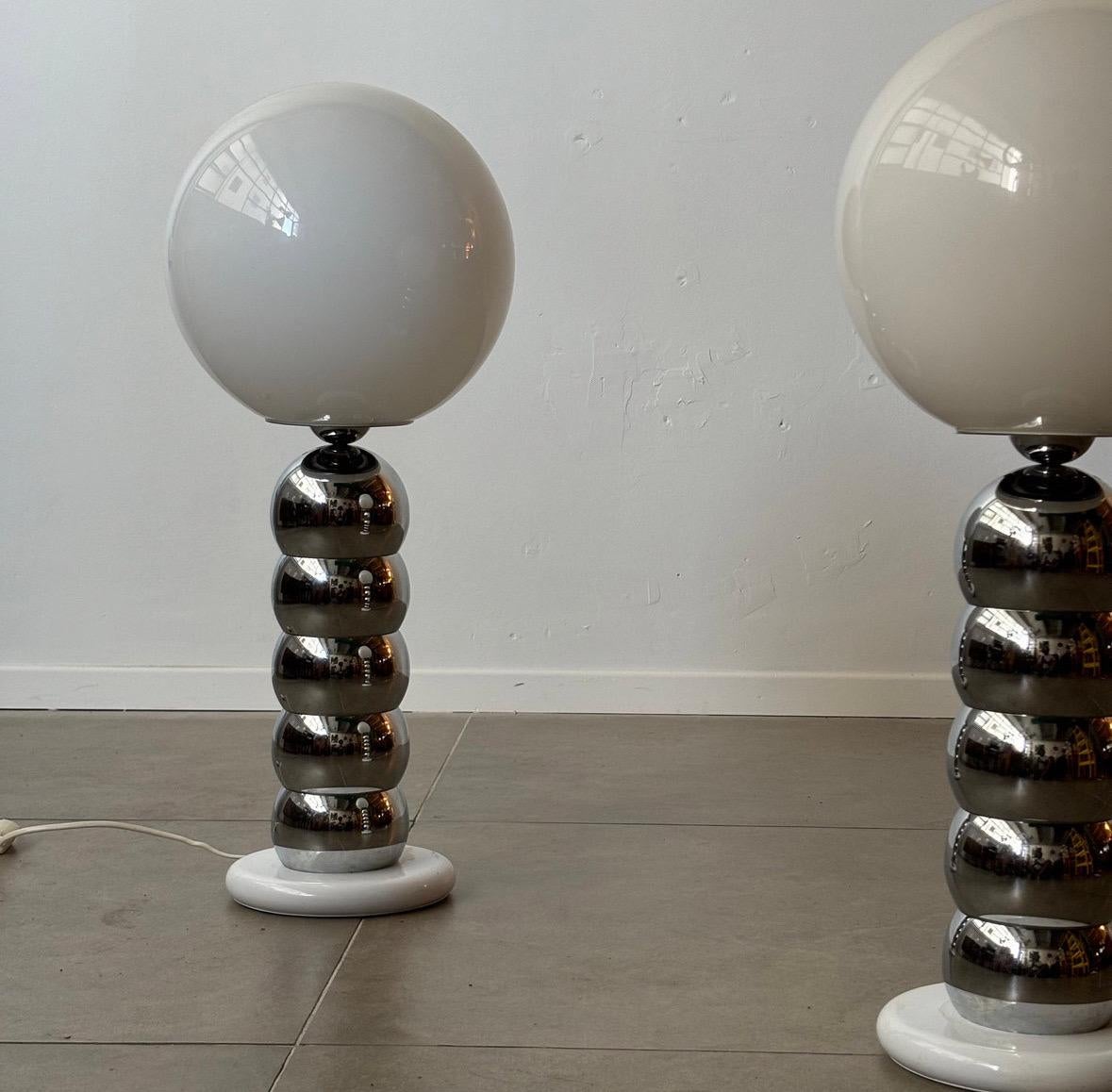 20th Century George Kovacs Chrome and opal glass table lamps, 1970s For Sale