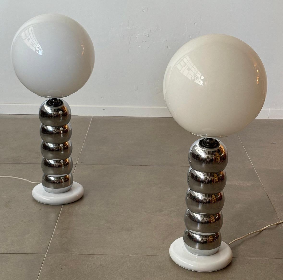 Metal George Kovacs Chrome and opal glass table lamps, 1970s For Sale