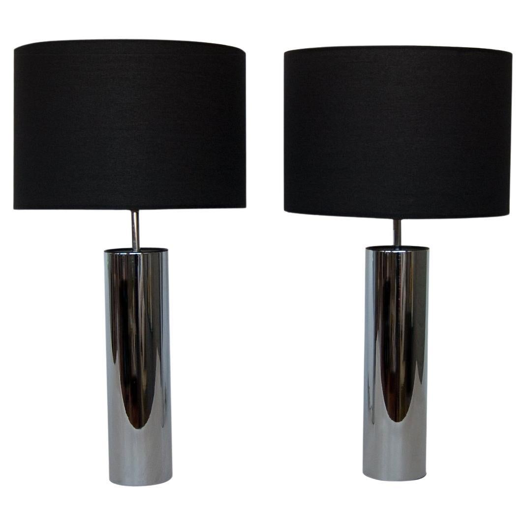 George Kovacs Chrome Cylinder Lamps Pair