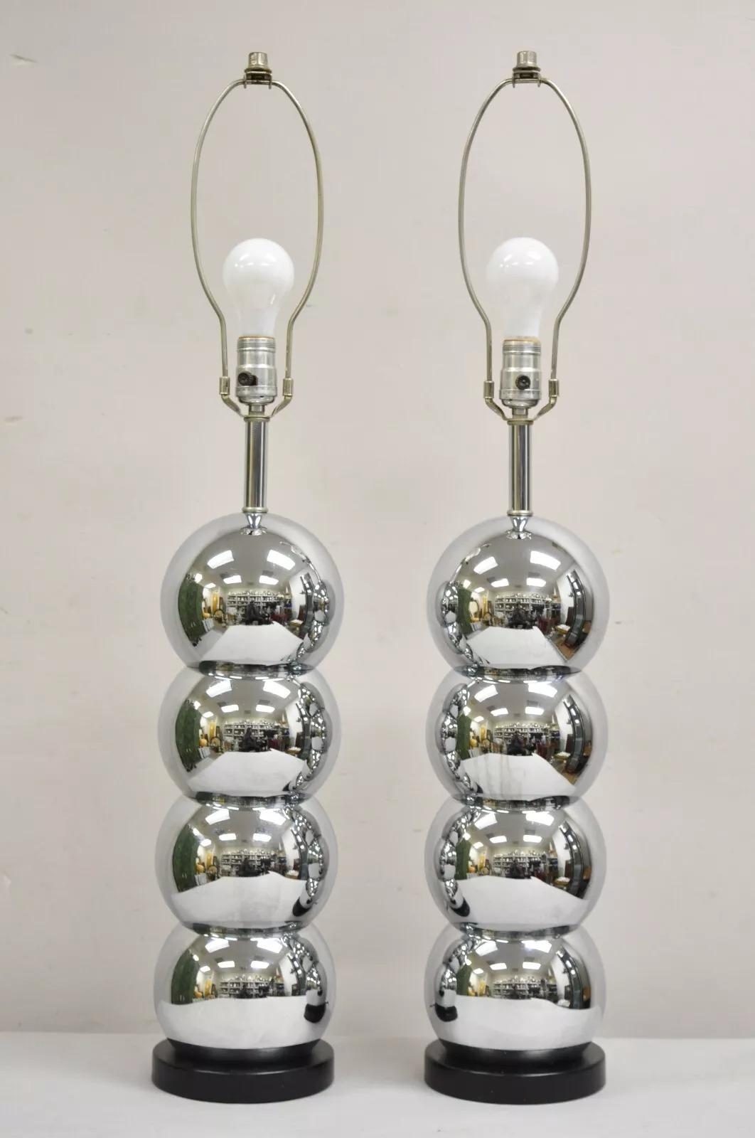 George Kovacs Mid Century Modern Chrome 4 Stacked Ball Table Lamps - a Pair 4