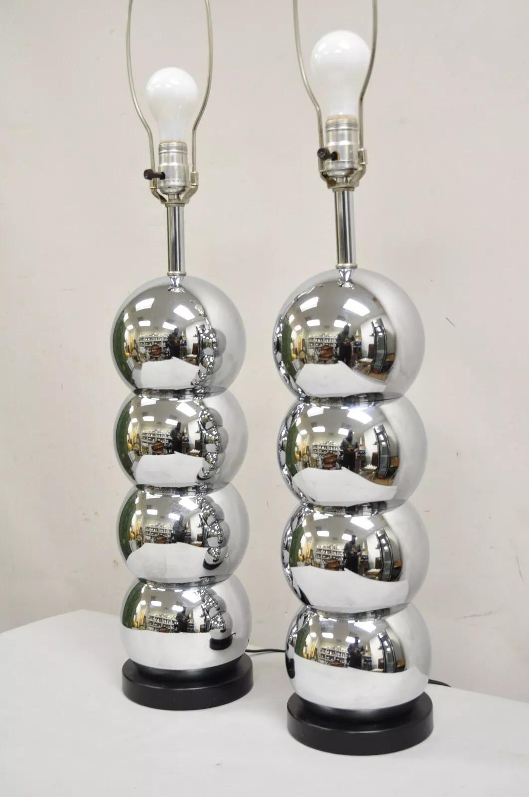 Mid-Century Modern George Kovacs Mid Century Modern Chrome 4 Stacked Ball Table Lamps - a Pair