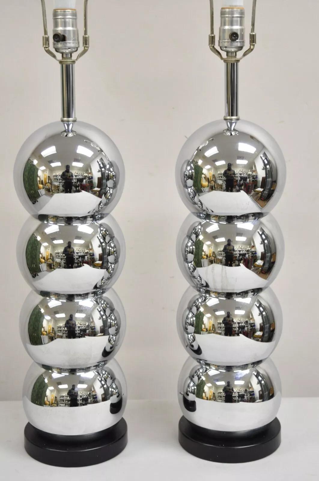 Unknown George Kovacs Mid Century Modern Chrome 4 Stacked Ball Table Lamps - a Pair