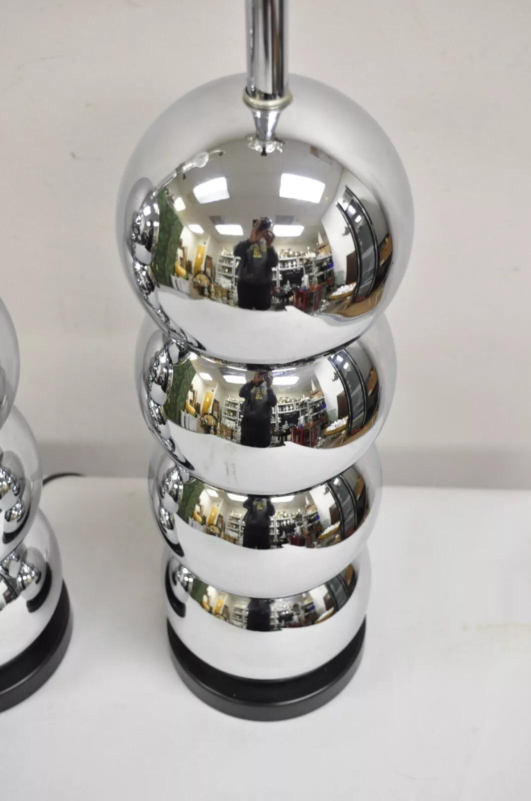 George Kovacs Mid Century Modern Chrome 4 Stacked Ball Table Lamps - a Pair 2